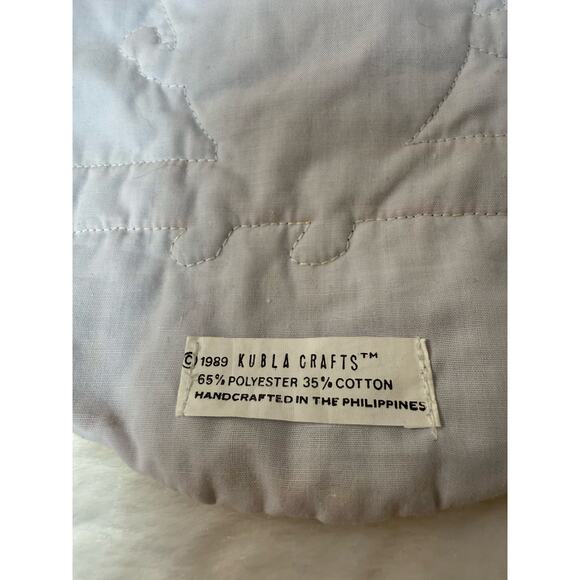 VTG 80s Hand Crafted Nursery Rhyme Humpty Dumpty Quilted Fabric Blue Baby Bib - Picture 4 of 12